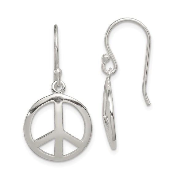 Sterling Silver Polished Peace Dangle Earrings - Picture 1 of 4